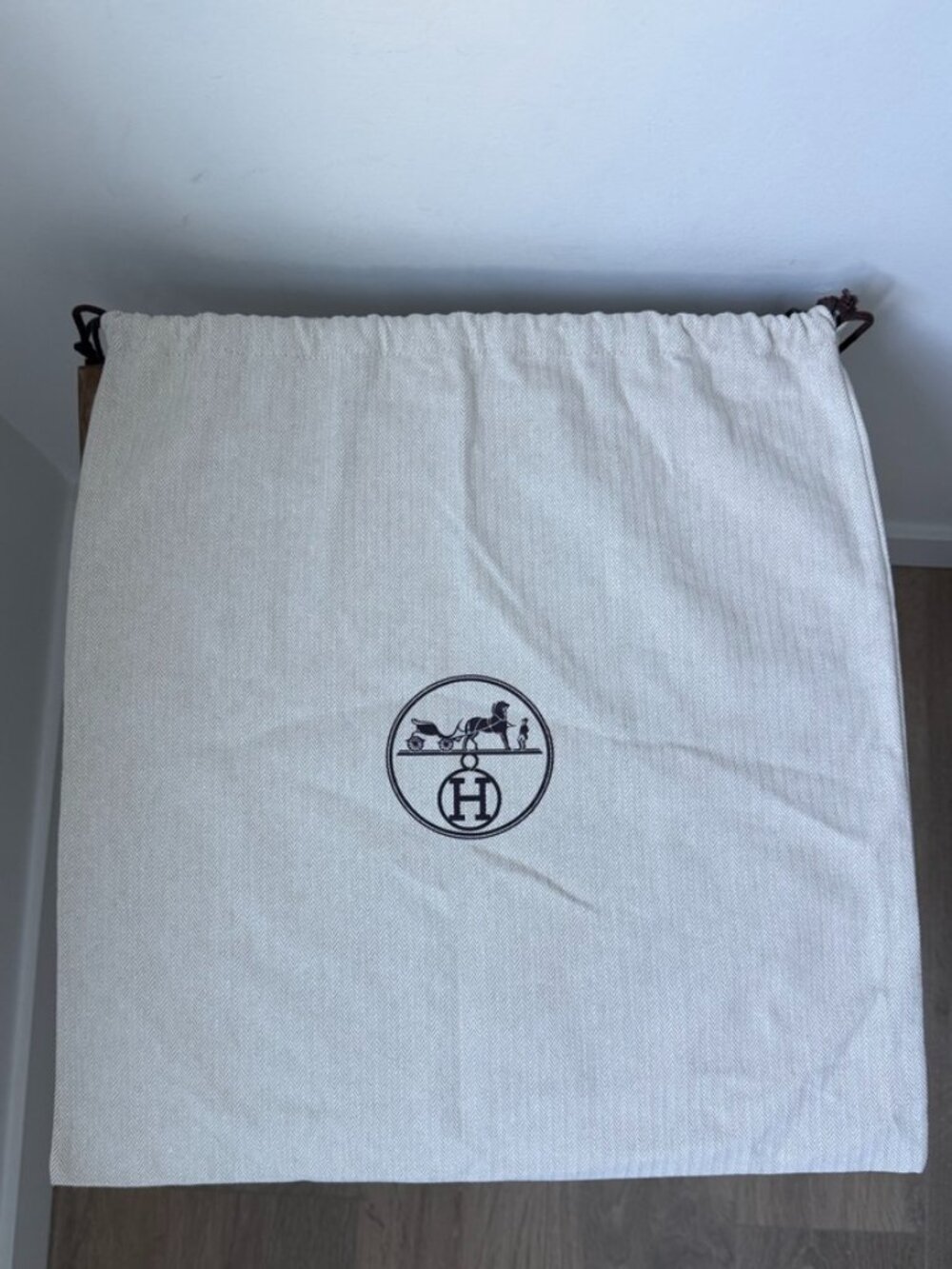 Authentic HERMES Large 18"x18" Beige Herringbone Cotton Handbag Dust Bag 2 of 3